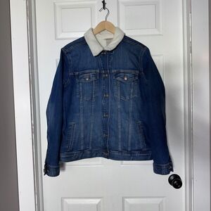 Duluth Trading Co Sherpa Lined Denim Jacket‎ Women's Size L Blue Jean Coat